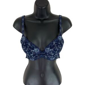 La Vie En Rose Navy Blue Floral Lace Bra size 34A